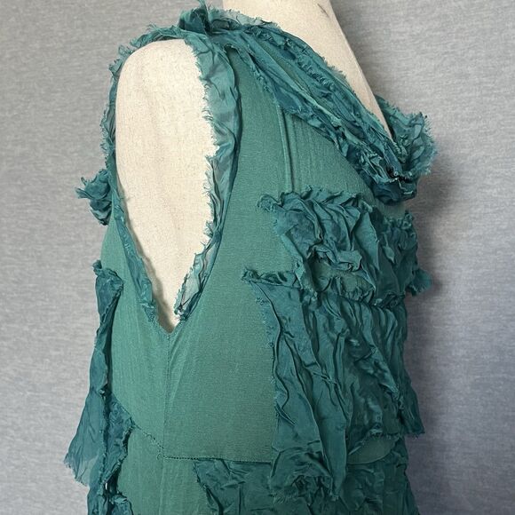 Ilenia M Silk Tiered Maxi Dress L Green Forest Fairy Grunge Whimsigoth Italy - Picture 6 of 16